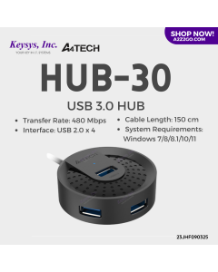 A4Tech HUB-30 4 Ports 5120 Mbps Super-Speed Transfer USB 3.0 Charging Support Hub